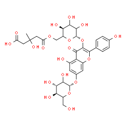 ChemSpider 2D Image | 7-(beta-D-threo-Hexopyranosyloxy)-5-hydroxy-2-(4-hydroxyphenyl)-4-oxo-4H-chromen-3-yl 6-O-(4-carboxy-3-hydroxy-3-methylbutanoyl)-beta-D-glycero-hexopyranoside | C33H38O20