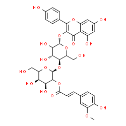 ChemSpider 2D Image | 5,7-Dihydroxy-2-(4-hydroxyphenyl)-4-oxo-4H-chromen-3-yl 4-O-{2-O-[(2E)-3-(4-hydroxy-3-methoxyphenyl)-2-propenoyl]-alpha-L-erythro-hexopyranosyl}-beta-D-threo-hexopyranoside | C37H38O19