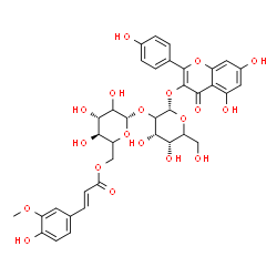 ChemSpider 2D Image | 5,7-Dihydroxy-2-(4-hydroxyphenyl)-4-oxo-4H-chromen-3-yl 2-O-{6-O-[(2E)-3-(4-hydroxy-3-methoxyphenyl)-2-propenoyl]-beta-D-threo-hexopyranosyl}-alpha-L-erythro-hexopyranoside | C37H38O19