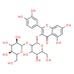 ChemSpider 2D Image | 2-(3,4-Dihydroxyphenyl)-5,7-dihydroxy-4-oxo-4H-chromen-3-yl 2-O-beta-D-erythro-hexopyranosyl-alpha-L-glycero-hexopyranoside | C27H30O17