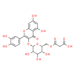 ChemSpider 2D Image | 2-(3,4-Dihydroxyphenyl)-5,7-dihydroxy-4-oxo-4H-chromen-3-yl 6-O-(carboxyacetyl)-beta-D-threo-hexopyranoside | C24H22O15