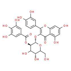ChemSpider 2D Image | 2-(3,4-Dihydroxyphenyl)-5,7-dihydroxy-4-oxo-4H-chromen-3-yl 2-O-(3,4,5-trihydroxybenzoyl)-alpha-L-threo-hexopyranoside | C28H24O16