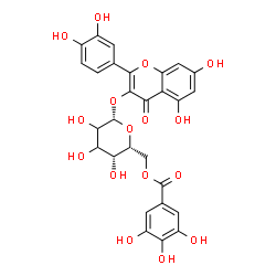 ChemSpider 2D Image | 2-(3,4-Dihydroxyphenyl)-5,7-dihydroxy-4-oxo-4H-chromen-3-yl 6-O-(3,4,5-trihydroxybenzoyl)-beta-D-threo-hexopyranoside | C28H24O16