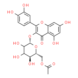 ChemSpider 2D Image | 2-(3,4-Dihydroxyphenyl)-5,7-dihydroxy-4-oxo-4H-chromen-3-yl 6-O-acetyl-beta-D-erythro-hexopyranoside | C23H22O13