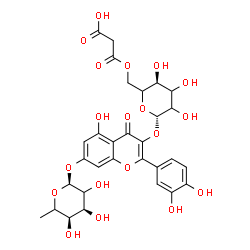 ChemSpider 2D Image | 3-{[6-O-(Carboxyacetyl)-beta-D-glycero-hexopyranosyl]oxy}-2-(3,4-dihydroxyphenyl)-5-hydroxy-4-oxo-4H-chromen-7-yl 6-deoxy-alpha-L-erythro-hexopyranoside | C30H32O19