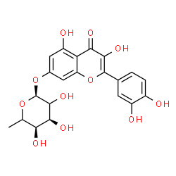 ChemSpider 2D Image | 2-(3,4-Dihydroxyphenyl)-3,5-dihydroxy-4-oxo-4H-chromen-7-yl 6-deoxy-alpha-L-erythro-hexopyranoside | C21H20O11