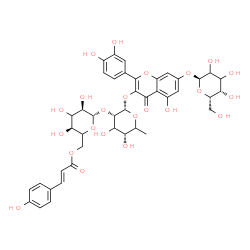 ChemSpider 2D Image | 2-(3,4-Dihydroxyphenyl)-7-(alpha-L-threo-hexopyranosyloxy)-5-hydroxy-4-oxo-4H-chromen-3-yl 6-deoxy-2-O-{6-O-[(2E)-3-(4-hydroxyphenyl)-2-propenoyl]-beta-D-erythro-hexopyranosyl}-alpha-L-erythro-hexopyr
anoside | C42H46O23