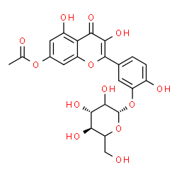 ChemSpider 2D Image | 2-[3-(beta-D-threo-Hexopyranosyloxy)-4-hydroxyphenyl]-3,5-dihydroxy-4-oxo-4H-chromen-7-yl acetate | C23H22O13