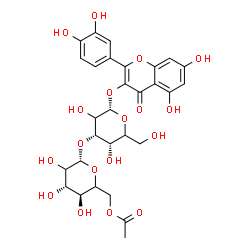 ChemSpider 2D Image | 2-(3,4-Dihydroxyphenyl)-5,7-dihydroxy-4-oxo-4H-chromen-3-yl 3-O-(6-O-acetyl-beta-D-threo-hexopyranosyl)-alpha-L-erythro-hexopyranoside | C29H32O18