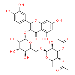 ChemSpider 2D Image | 2-(3,4-Dihydroxyphenyl)-5,7-dihydroxy-4-oxo-4H-chromen-3-yl 6-O-(3,4-di-O-acetyl-6-deoxy-alpha-L-erythro-hexopyranosyl)-beta-D-threo-hexopyranoside | C31H34O18