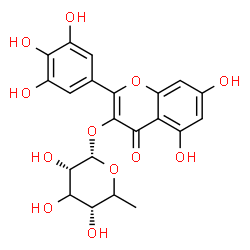 ChemSpider 2D Image | 5,7-Dihydroxy-4-oxo-2-(3,4,5-trihydroxyphenyl)-4H-chromen-3-yl 6-deoxy-alpha-L-erythro-hexopyranoside | C21H20O12