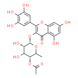 ChemSpider 2D Image | 5,7-Dihydroxy-4-oxo-2-(3,4,5-trihydroxyphenyl)-4H-chromen-3-yl 4-O-acetyl-6-deoxy-alpha-L-erythro-hexopyranoside | C23H22O13
