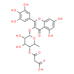 ChemSpider 2D Image | 5,7-Dihydroxy-4-oxo-2-(3,4,5-trihydroxyphenyl)-4H-chromen-3-yl 4-O-(carboxyacetyl)-6-deoxy-alpha-L-erythro-hexopyranoside | C24H22O15