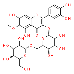 ChemSpider 2D Image | 2-(3,4-Dihydroxyphenyl)-5,7-dihydroxy-6-methoxy-4-oxo-4H-chromen-3-yl 6-O-beta-D-threo-hexopyranosyl-alpha-D-glycero-hexopyranoside | C28H32O18