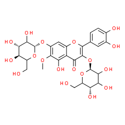 ChemSpider 2D Image | 2-(3,4-Dihydroxyphenyl)-7-(beta-D-threo-hexopyranosyloxy)-5-hydroxy-6-methoxy-4-oxo-4H-chromen-3-yl beta-D-glycero-hexopyranoside | C28H32O18