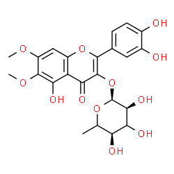 ChemSpider 2D Image | 2-(3,4-Dihydroxyphenyl)-5-hydroxy-6,7-dimethoxy-4-oxo-4H-chromen-3-yl 6-deoxy-alpha-L-erythro-hexopyranoside | C23H24O12