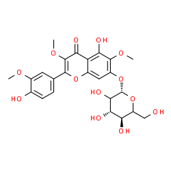 ChemSpider 2D Image | 5-Hydroxy-2-(4-hydroxy-3-methoxyphenyl)-3,6-dimethoxy-4-oxo-4H-chromen-7-yl beta-D-threo-hexopyranoside | C24H26O13