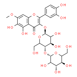 ChemSpider 2D Image | 2-(3,4-Dihydroxyphenyl)-5,6-dihydroxy-7-methoxy-4-oxo-4H-chromen-3-yl 4-O-beta-D-threo-hexopyranosyl-beta-D-threo-hexopyranoside | C28H32O18
