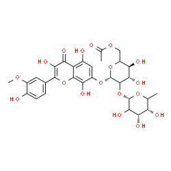ChemSpider 2D Image | 3,5,8-Trihydroxy-2-(4-hydroxy-3-methoxyphenyl)-4-oxo-4H-chromen-7-yl 6-O-acetyl-2-O-(6-deoxy-alpha-L-erythro-hexopyranosyl)-beta-D-threo-hexopyranoside | C30H34O18