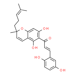 ChemSpider 2D Image | (2E)-1-[5,7-Dihydroxy-2-methyl-2-(4-methyl-3-penten-1-yl)-2H-chromen-6-yl]-3-(2,5-dihydroxyphenyl)-2-propen-1-one | C25H26O6