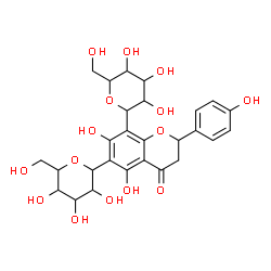 ChemSpider 2D Image | 5,7-Dihydroxy-2-(4-hydroxyphenyl)-6,8-bis[3,4,5-trihydroxy-6-(hydroxymethyl)tetrahydro-2H-pyran-2-yl]-2,3-dihydro-4H-chromen-4-one | C27H32O15