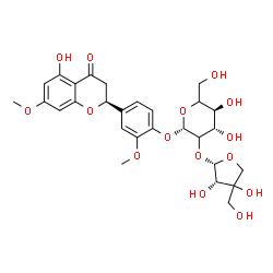 ChemSpider 2D Image | 4-[(2S)-5-Hydroxy-7-methoxy-4-oxo-3,4-dihydro-2H-chromen-2-yl]-2-methoxyphenyl 2-O-[(2S,3S)-3,4-dihydroxy-4-(hydroxymethyl)tetrahydro-2-furanyl]-beta-D-threo-hexopyranoside | C28H34O15