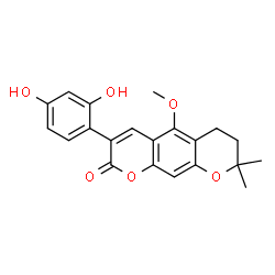 ChemSpider 2D Image | 3-(2,4-Dihydroxyphenyl)-5-methoxy-8,8-dimethyl-7,8-dihydro-2H,6H-pyrano[3,2-g]chromen-2-one | C21H20O6
