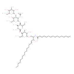 ChemSpider 2D Image | N-[(2S,3R,4E)-1-{[alpha-L-erythro-Hexopyranosyl-(1->3)-2-acetamido-2-deoxy-alpha-L-erythro-hexopyranosyl-(1->4)-alpha-L-erythro-hexopyranosyl-(1->4)-beta-D-threo-hexopyranosyl]oxy}-3-hydroxy-4-octadec
en-2-yl]hexadecanamide | C60H110N2O23