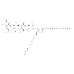 ChemSpider 2D Image | N-[(2S,3R,4E)-1-{[2-Acetamido-2-deoxy-alpha-L-erythro-hexopyranosyl-(1->3)-beta-L-erythro-hexopyranosyl-(1->3)-alpha-L-erythro-hexopyranosyl-(1->4)-beta-D-threo-hexopyranosyl]oxy}-3-hydroxy-4-octadece
n-2-yl]hexadecanamide | C60H110N2O23