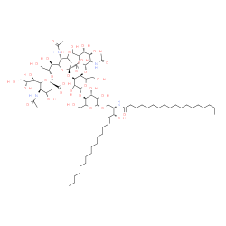 ChemSpider 2D Image | (2S,3R,4E)-3-Hydroxy-2-(stearoylamino)-4-octadecen-1-yl (4xi)-5-acetamido-6-[(1S,2R)-2-({(4xi)-5-acetamido-3,5-dideoxy-6-[(1R,2R)-1,2,3-trihydroxypropyl]-beta-L-glycero-hex-2-ulopyranonosyl}oxy)-1,3-d
ihydroxypropyl]-3,5-dideoxy-beta-L-glycero-hex-2-ulopyranonosyl-(2->3)-[2-acetamido-2-deoxy-alpha-L-erythro-hexopyranosyl-(1->4)]-alpha-L-erythro-hexopyranosyl-(1->4)-beta-D-threo-hexopyranoside | C78H138N4O34