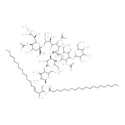ChemSpider 2D Image | (2S,3R,4E)-3-Hydroxy-2-(icosanoylamino)-4-octadecen-1-yl (4xi)-5-acetamido-6-[(1S,2R)-2-({(4xi)-5-acetamido-3,5-dideoxy-6-[(1R,2R)-1,2,3-trihydroxypropyl]-beta-L-glycero-hex-2-ulopyranonosyl}oxy)-1,3-
dihydroxypropyl]-3,5-dideoxy-beta-L-glycero-hex-2-ulopyranonosyl-(2->3)-[alpha-L-erythro-hexopyranosyl-(1->3)-2-acetamido-2-deoxy-alpha-L-erythro-hexopyranosyl-(1->4)]-alpha-L-erythro-hexopyranosyl-(1
->4)-beta-D-threo-hexopyranoside | C86H152N4O39