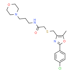 ChemSpider 2D Image | 2-({[2-(4-Chlorophenyl)-5-methyl-1,3-oxazol-4-yl]methyl}sulfanyl)-N-[3-(4-morpholinyl)propyl]acetamide | C20H26ClN3O3S