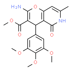 ChemSpider 2D Image | Methyl 2-amino-7-methyl-5-oxo-4-(3,4,5-trimethoxyphenyl)-5,6-dihydro-4H-pyrano[3,2-c]pyridine-3-carboxylate | C20H22N2O7