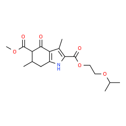 ChemSpider 2D Image | 2-(2-Isopropoxyethyl) 5-methyl 3,6-dimethyl-4-oxo-4,5,6,7-tetrahydro-1H-indole-2,5-dicarboxylate | C18H25NO6