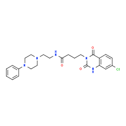 ChemSpider 2D Image | 4-(7-Chloro-2,4-dioxo-1,4-dihydro-3(2H)-quinazolinyl)-N-[2-(4-phenyl-1-piperazinyl)ethyl]butanamide | C24H28ClN5O3