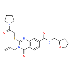 ChemSpider 2D Image | 3-Allyl-4-oxo-2-{[2-oxo-2-(1-pyrrolidinyl)ethyl]sulfanyl}-N-(tetrahydro-2-furanylmethyl)-3,4-dihydro-7-quinazolinecarboxamide | C23H28N4O4S