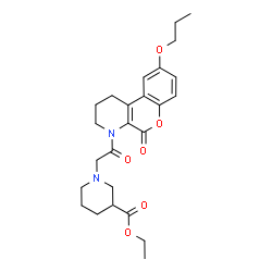 ChemSpider 2D Image | Ethyl 1-[2-oxo-2-(5-oxo-9-propoxy-1,2,3,5-tetrahydro-4H-chromeno[3,4-b]pyridin-4-yl)ethyl]-3-piperidinecarboxylate | C25H32N2O6