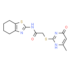 ChemSpider 2D Image | acetamide, 2-[(1,6-dihydro-4-methyl-6-oxo-2-pyrimidinyl)thio]-N-(4,5,6,7-tetrahydro-2-benzothiazolyl)- | C14H16N4O2S2