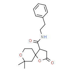 ChemSpider 2D Image | 7,7-Dimethyl-2-oxo-N-(2-phenylethyl)-1,8-dioxaspiro[4.5]decane-4-carboxamide | C19H25NO4