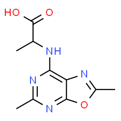 ChemSpider 2D Image | N-(2,5-Dimethyl[1,3]oxazolo[5,4-d]pyrimidin-7-yl)alanine | C10H12N4O3