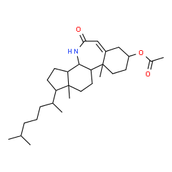 ChemSpider 2D Image | 7a,9a-Dimethyl-10-(6-methyl-2-heptanyl)-2-oxo-1,2,4,5,6,7,7a,7b,8,9,9a,10,11,12,12a,12b-hexadecahydrobenzo[d]indeno[4,5-b]azepin-5-yl acetate | C29H47NO3