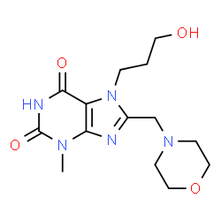 ChemSpider 2D Image | 7-(3-Hydroxypropyl)-3-methyl-8-(4-morpholinylmethyl)-3,7-dihydro-1H-purine-2,6-dione | C14H21N5O4