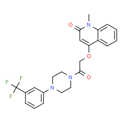 ChemSpider 2D Image | 1-Methyl-4-(2-oxo-2-{4-[3-(trifluoromethyl)phenyl]-1-piperazinyl}ethoxy)-2(1H)-quinolinone | C23H22F3N3O3