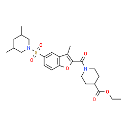 ChemSpider 2D Image | Ethyl 1-({5-[(3,5-dimethyl-1-piperidinyl)sulfonyl]-3-methyl-1-benzofuran-2-yl}carbonyl)-4-piperidinecarboxylate | C25H34N2O6S