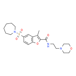 ChemSpider 2D Image | 5-(1-Azepanylsulfonyl)-3-methyl-N-[2-(4-morpholinyl)ethyl]-1-benzofuran-2-carboxamide | C22H31N3O5S
