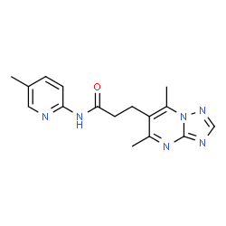 ChemSpider 2D Image | 3-(5,7-Dimethyl[1,2,4]triazolo[1,5-a]pyrimidin-6-yl)-N-(5-methyl-2-pyridinyl)propanamide | C16H18N6O