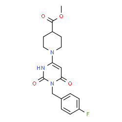 ChemSpider 2D Image | Methyl 1-[1-(4-fluorobenzyl)-2,6-dioxo-1,2,3,6-tetrahydro-4-pyrimidinyl]-4-piperidinecarboxylate | C18H20FN3O4