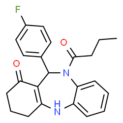 ChemSpider 2D Image | 10-Butyryl-11-(4-fluorophenyl)-2,3,4,5,10,11-hexahydro-1H-dibenzo[b,e][1,4]diazepin-1-one | C23H23FN2O2