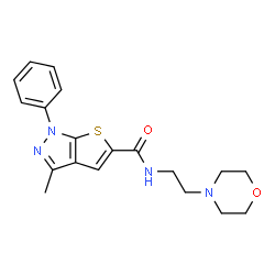 ChemSpider 2D Image | 3-methyl-N-[2-(4-morpholinyl)ethyl]-1-phenyl-5-thieno[2,3-c]pyrazolecarboxamide | C19H22N4O2S