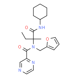 ChemSpider 2D Image | N-[1-(Cyclohexylamino)-2-methyl-1-oxo-2-butanyl]-N-(2-furylmethyl)-2-pyrazinecarboxamide | C21H28N4O3